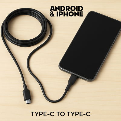 Fast Charging Cable Type-C to Type-C (Imported) – 4.5 Feet Compatible with Android & iPhone (via Type-C port)