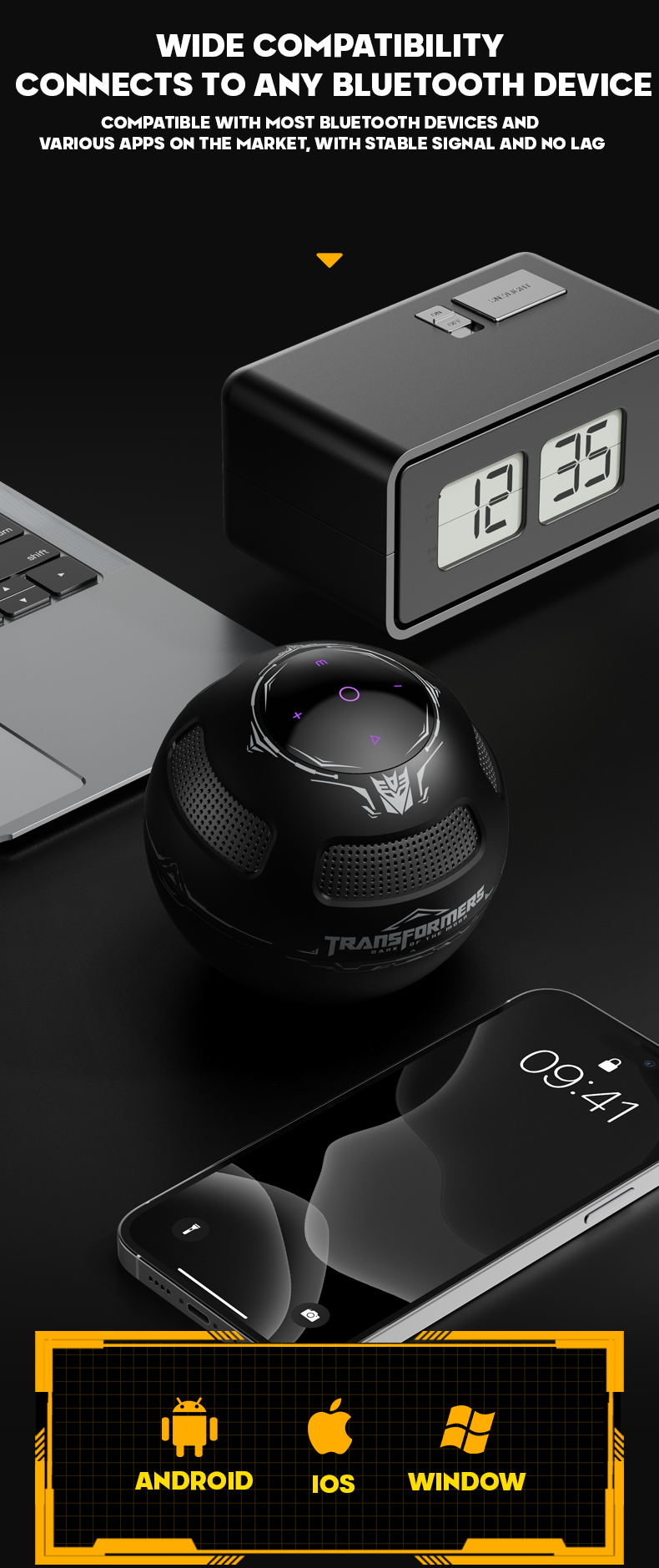 TF-Y17 Bluetooth 5.4 Speaker – Mech-Inspired Design with Stand | Deep Bass | Touch Interface