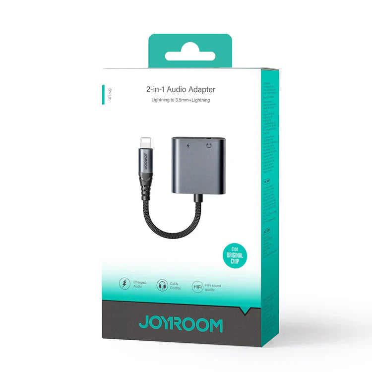 2-in-1 Audio Adapter Joyroom SY-L01  (Lightning to 3.5mm+Lightning)-Black