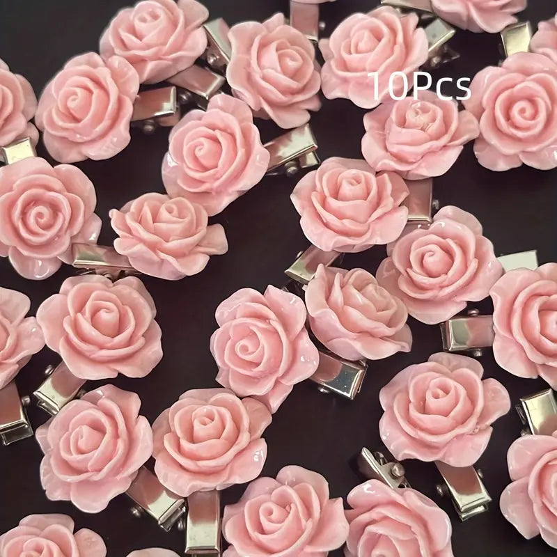 Pink Rose Hair Pins (10)