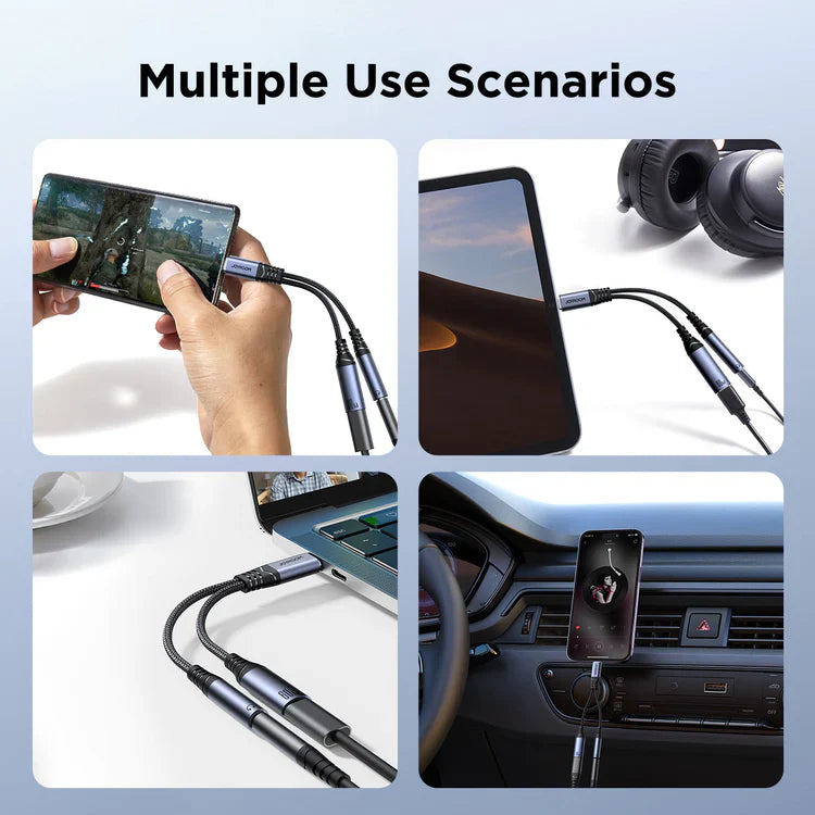 2-in-1 Audio Adapter Joyroom SY-C02 (Type-C to 3.5mm + Type-C)-Black