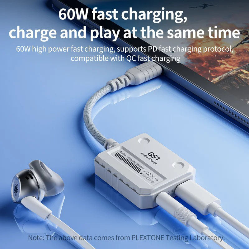 2 in 1 Splitter Type C Plextone GS1 Adapter with Charging - White
