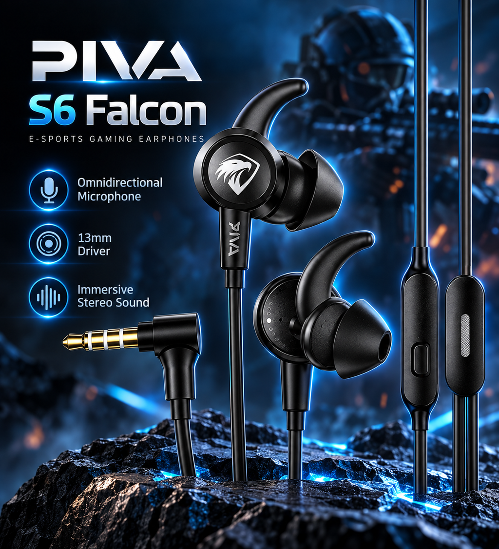 🎮 PIVA S6 Falcon Gaming Earphones – 13mm Stereo Sound | 3.5mm Wired Gaming Headset with HD Mic