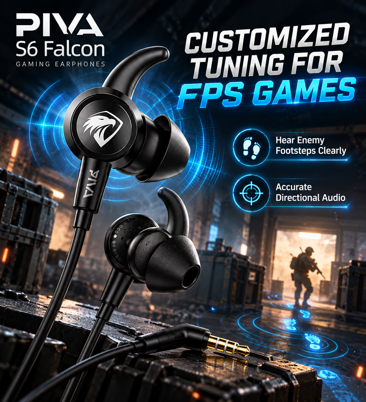 🎮 PIVA S6 Falcon Gaming Earphones – 13mm Stereo Sound | 3.5mm Wired Gaming Headset with HD Mic