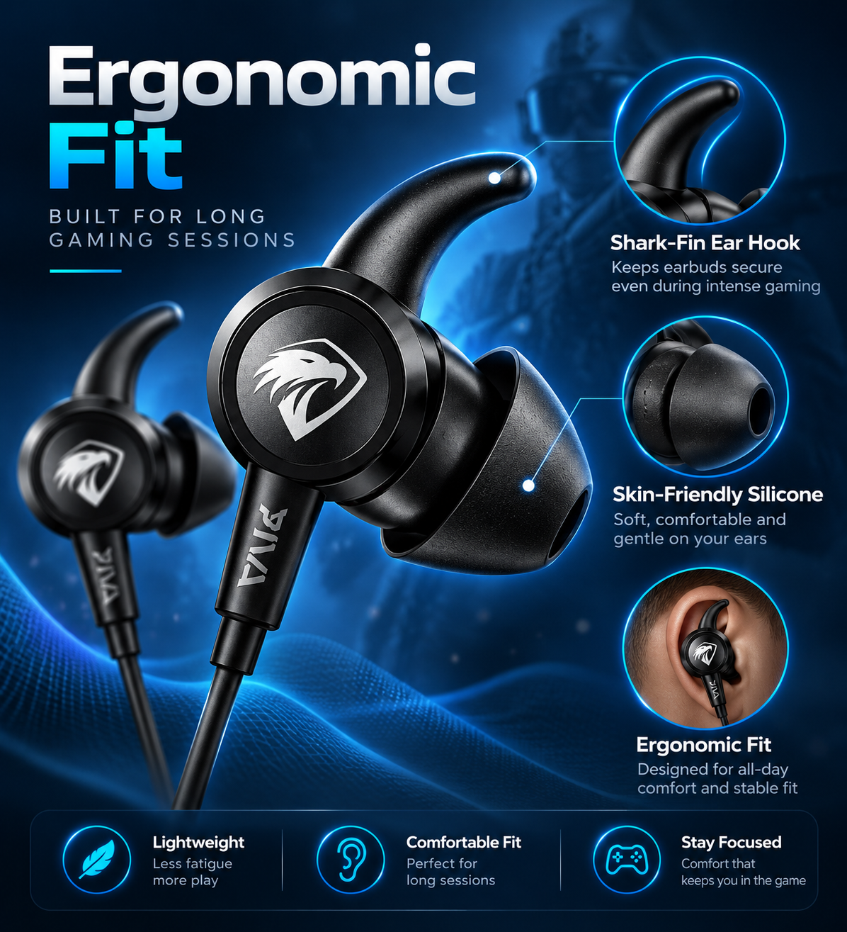 🎮 PIVA S6 Falcon Gaming Earphones – 13mm Stereo Sound | 3.5mm Wired Gaming Headset with HD Mic