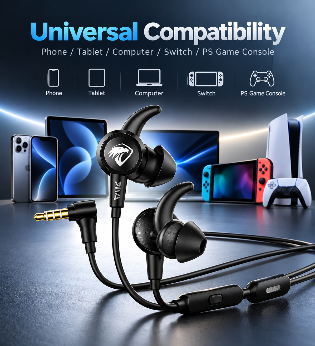 🎮 PIVA S6 Falcon Gaming Earphones – 13mm Stereo Sound | 3.5mm Wired Gaming Headset with HD Mic