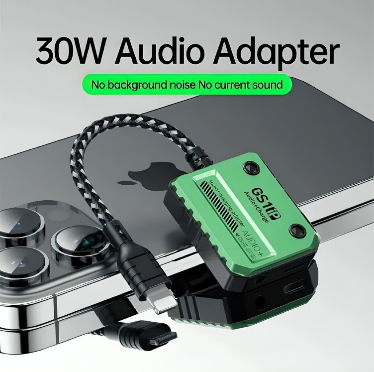 Plextone GS1 iPhone Lightning Splitter Adapter to 3.5mm Converter with PD 30W Fast Charge