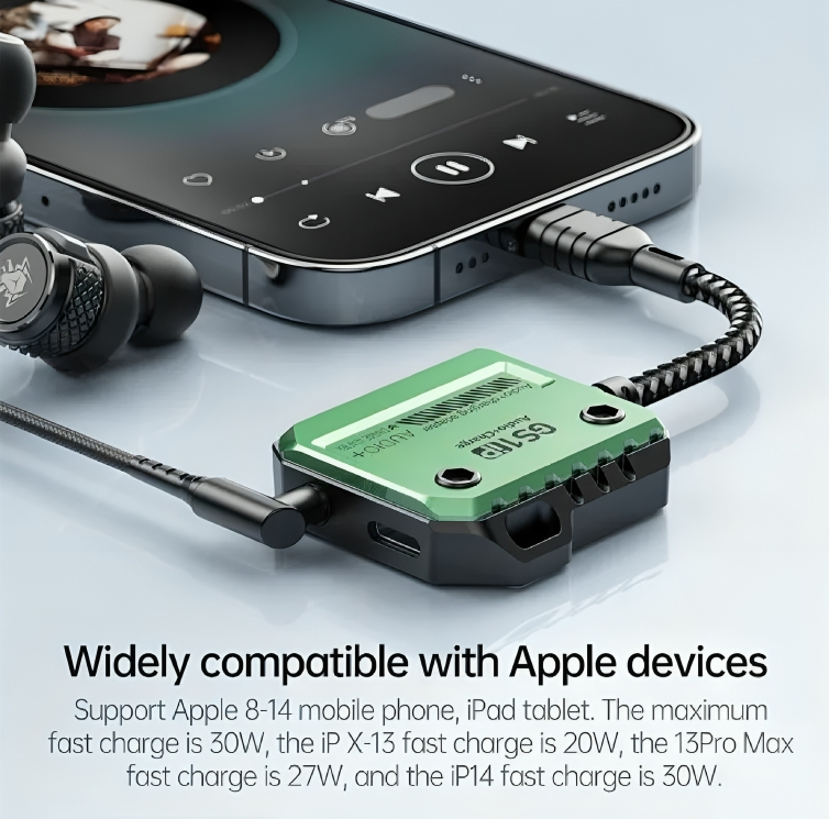 Plextone GS1 iPhone Lightning Splitter Adapter to 3.5mm Converter with PD 30W Fast Charge