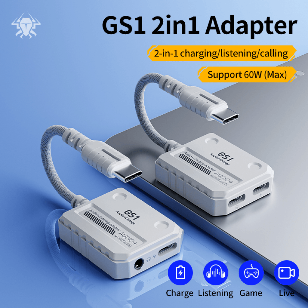 2 in 1 Splitter Type C - 3.5mm & Type C + C Plextone GS1 Adapter with Charging - White