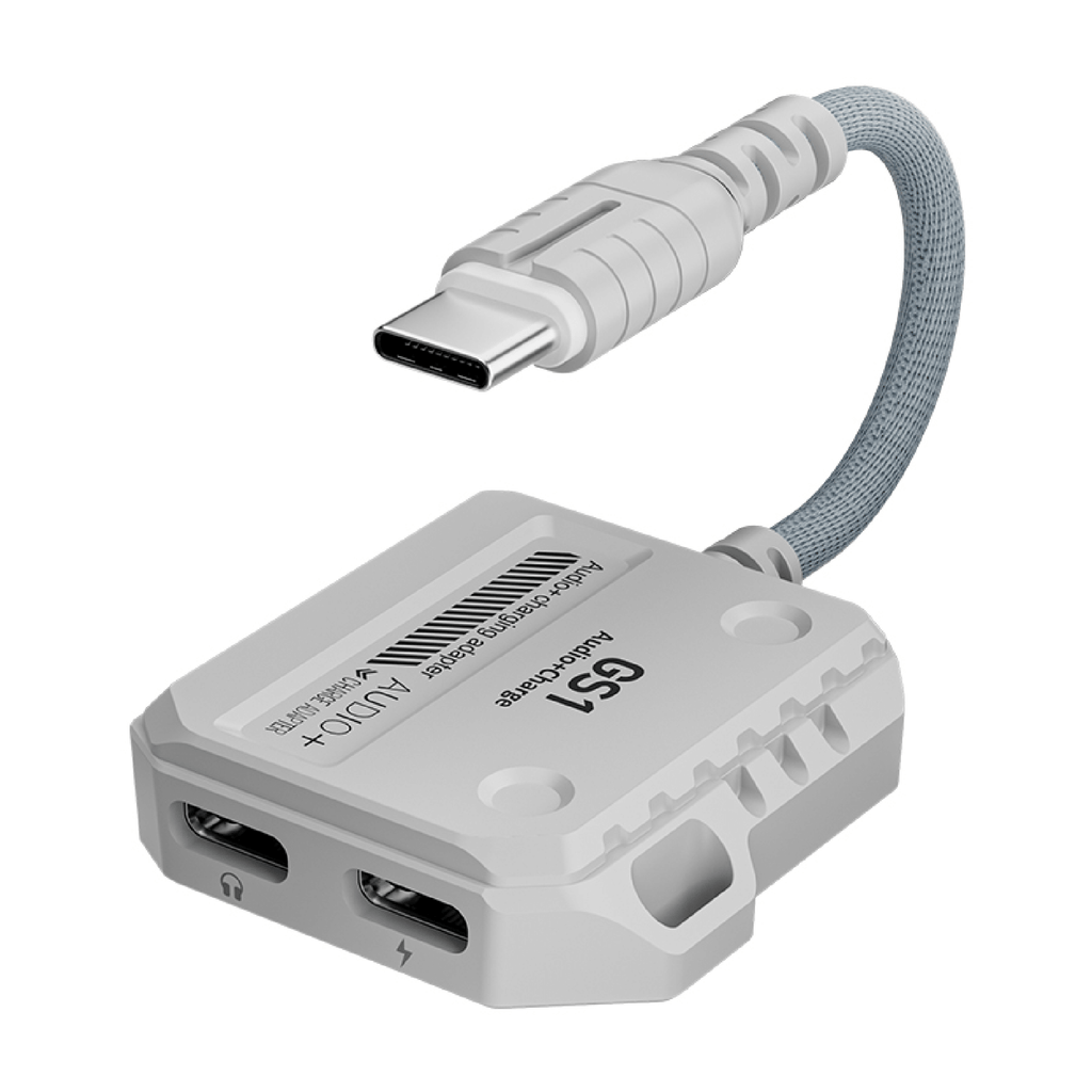 2 in 1 Splitter Type C - 3.5mm & Type C + C Plextone GS1 Adapter with Charging - White