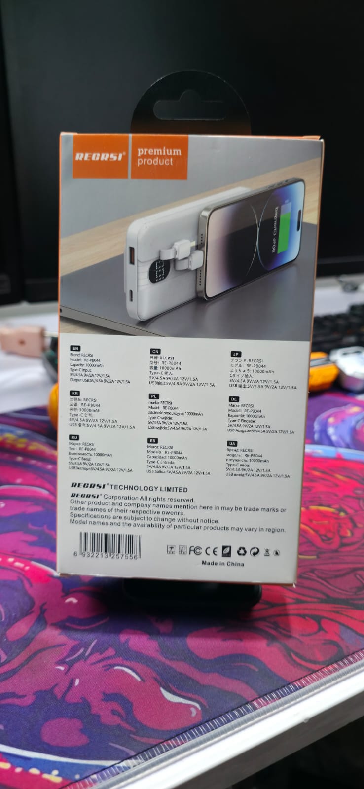 Power Bnak 10000 mAh Portable Charger With Built in Cables RE-PB044