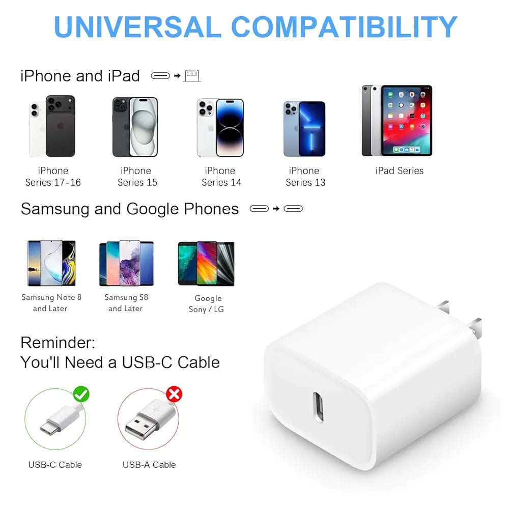 Original Apple 20W Charger – Fast Charging USB-C Adapter for iPhone/iPad