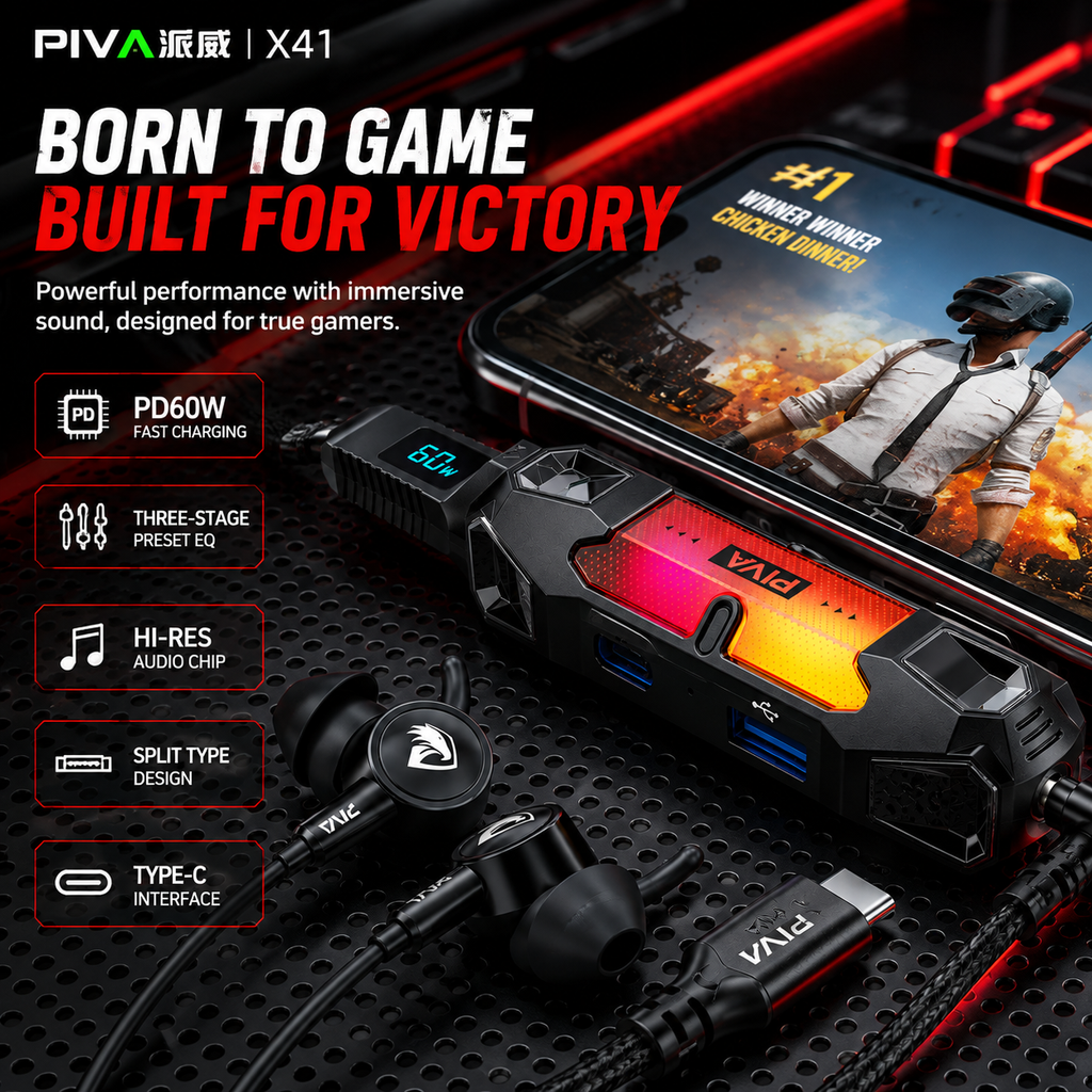 PIVA X41 Gaming Sound Card Splitter🎮 | 60W PD Fast Charging ⚡ | Hi-Res DAC Audio | 3-Stage EQ